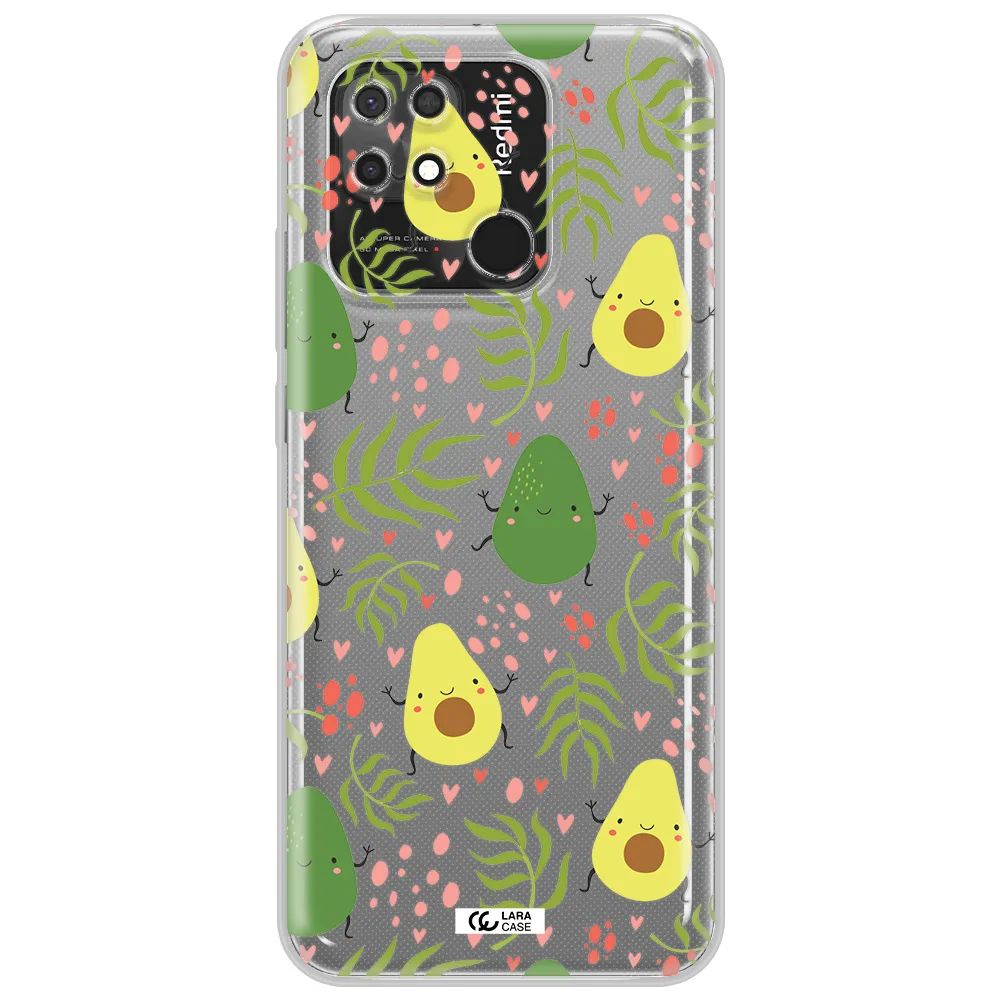a pattern of avocado and leaves Xiaomi Redmi 10C Clear TPU Case