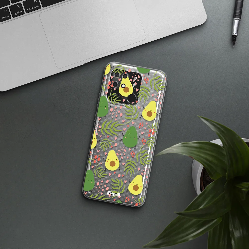 a pattern of avocado and leaves Xiaomi Redmi 10C Clear TPU Case