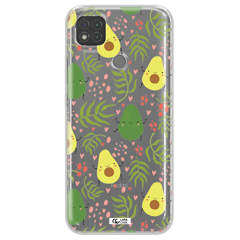 a pattern of avocado and leaves Xiaomi Redmi 9C Clear TPU Case