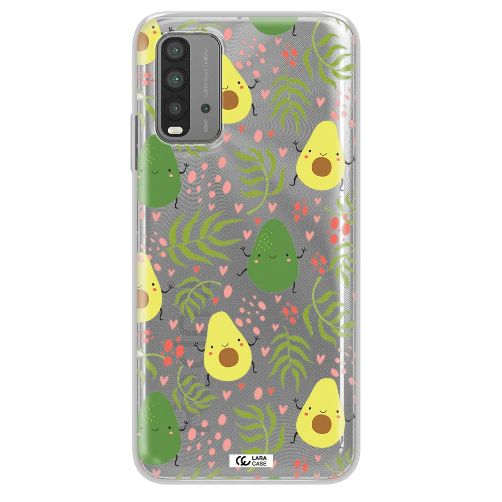 a pattern of avocado and leaves Xiaomi Redmi 9T Clear TPU Case
