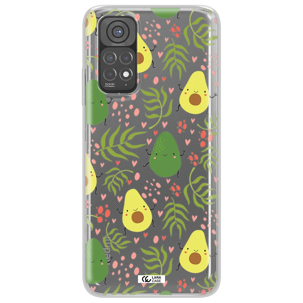 a pattern of avocado and leaves Xiaomi Redmi Note 11 Clear TPU Case