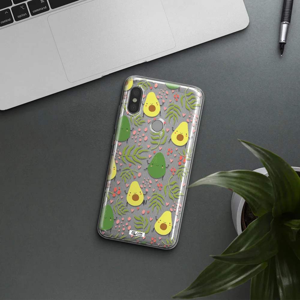 a pattern of avocado and leaves Xiaomi Redmi Note 6 Pro Clear TPU Case