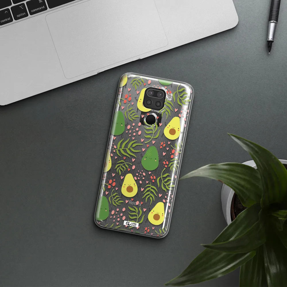 a pattern of avocado and leaves Xiaomi Redmi Note 9 Clear TPU Case