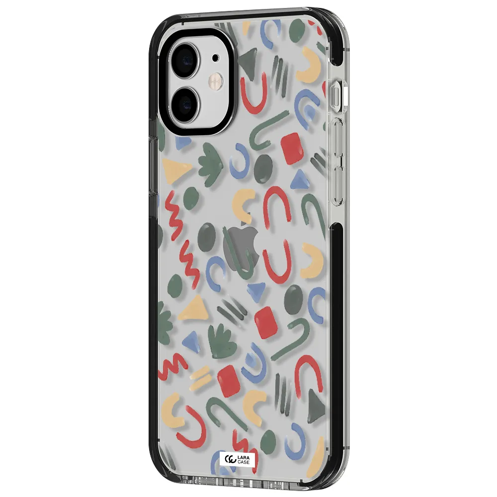 a pattern of colorful shapes Apple iPhone 11 impact black border Case