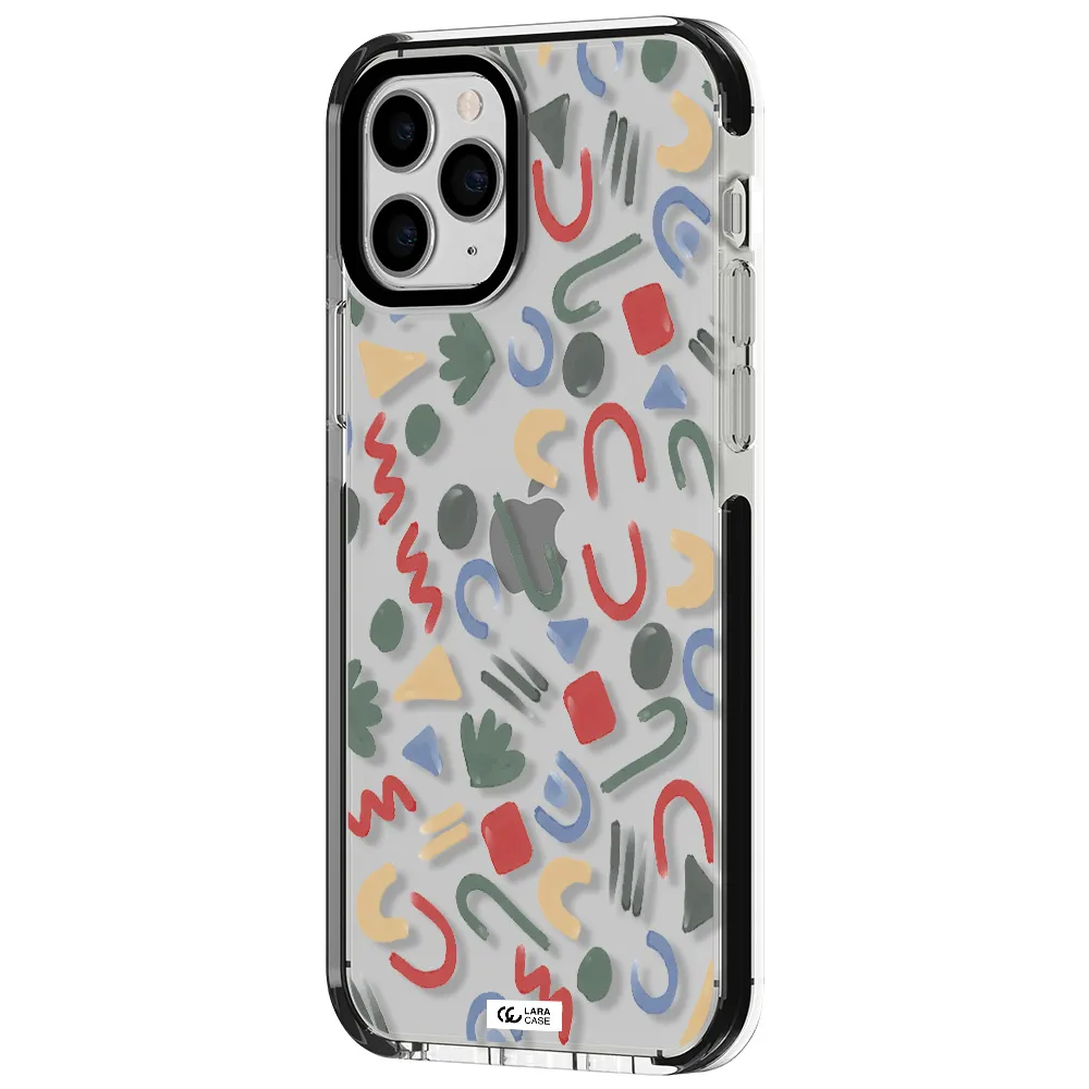 a pattern of colorful shapes Apple iPhone 11 pro impact black border Case