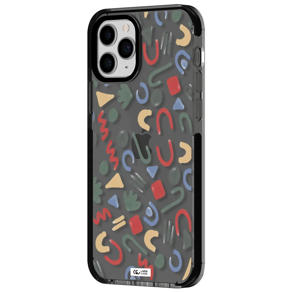 a pattern of colorful shapes Apple iPhone 11 pro impact Smoke Black Case