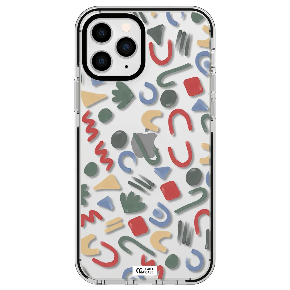 a pattern of colorful shapes Apple iPhone 11 pro max impact black border Case