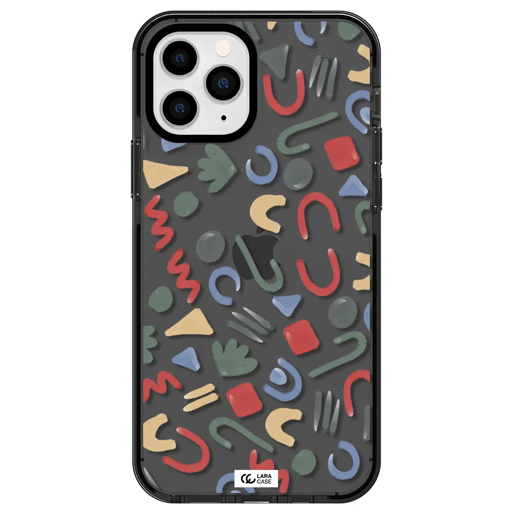 a pattern of colorful shapes Apple iPhone 11 pro max impact Smoke Black Case