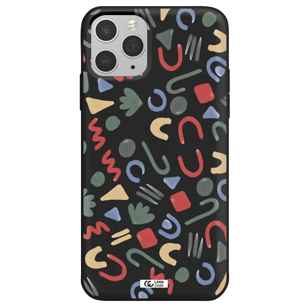 a pattern of colorful shapes Apple iPhone 11 pro max Silicone black Case