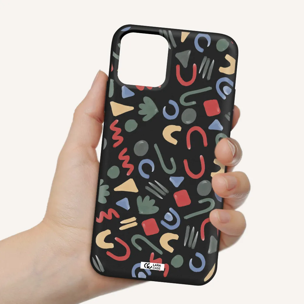a pattern of colorful shapes Apple iPhone 11 pro max Silicone black Case