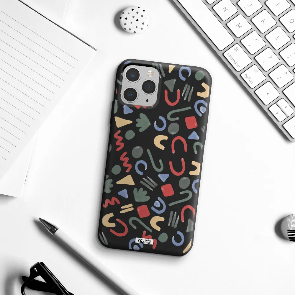 a pattern of colorful shapes Apple iPhone 11 pro max Silicone black Case
