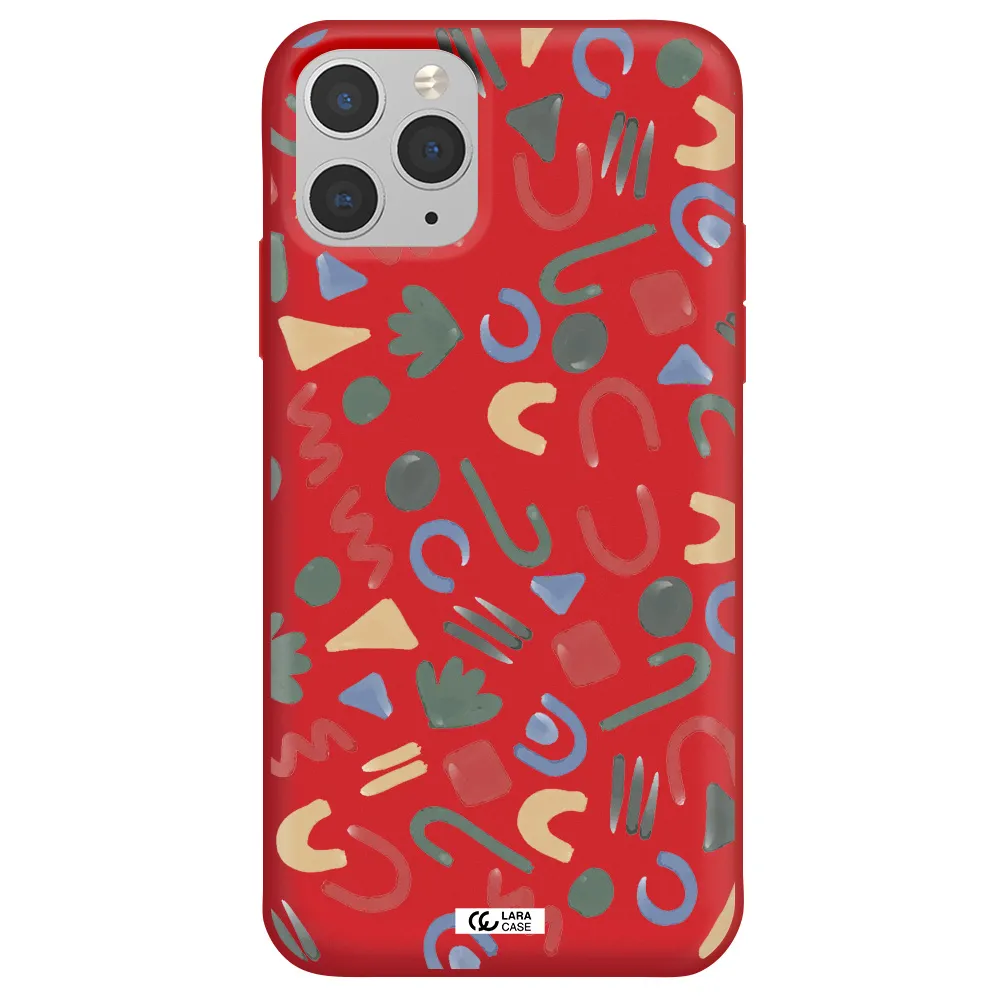 a pattern of colorful shapes Apple iPhone 11 pro max Silicone Imperial Red Case