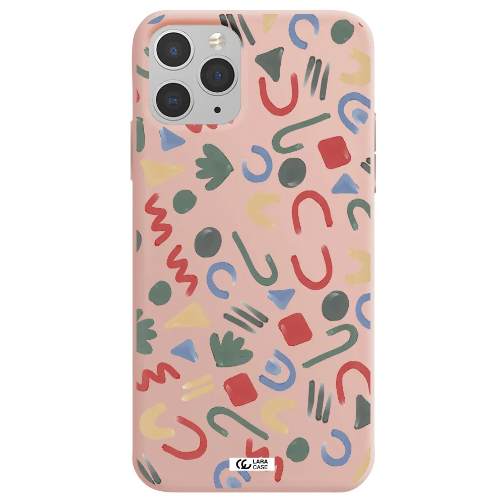 a pattern of colorful shapes Apple iPhone 11 pro max Silicone pastel pink Case