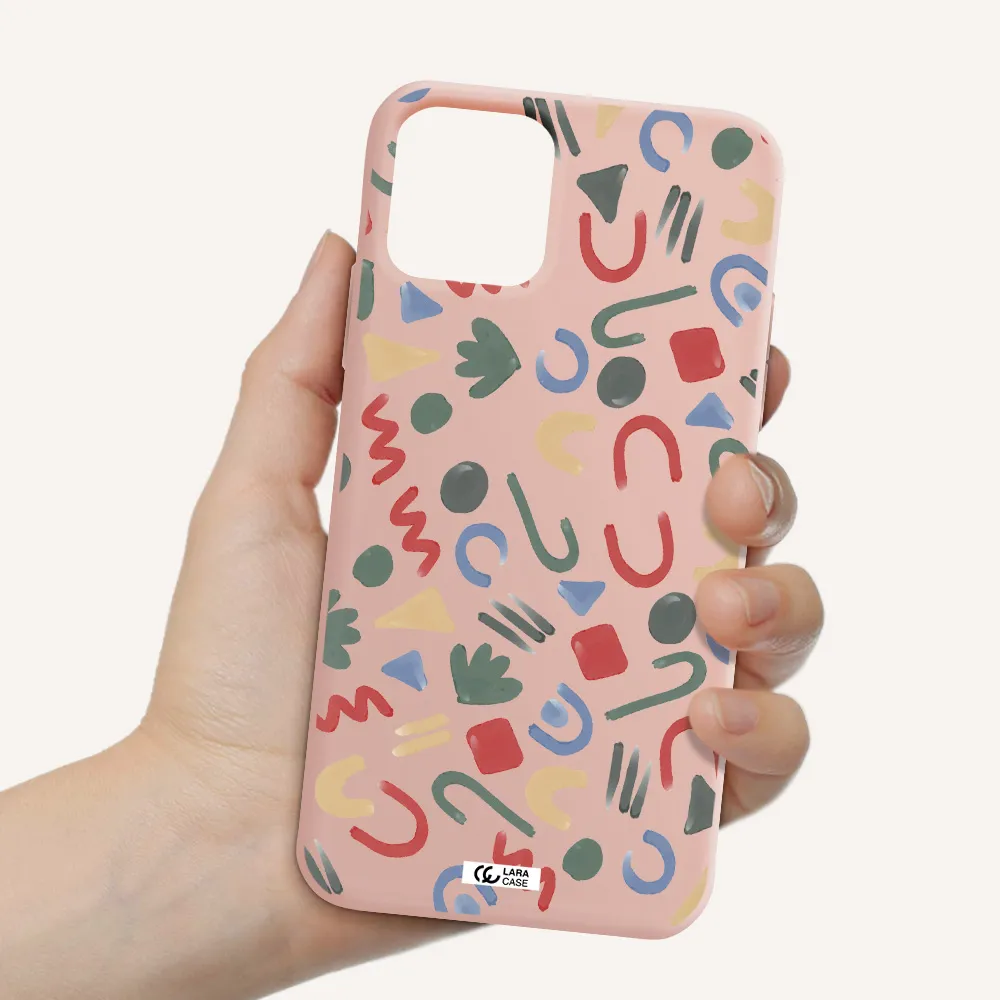 a pattern of colorful shapes Apple iPhone 11 pro max Silicone pastel pink Case