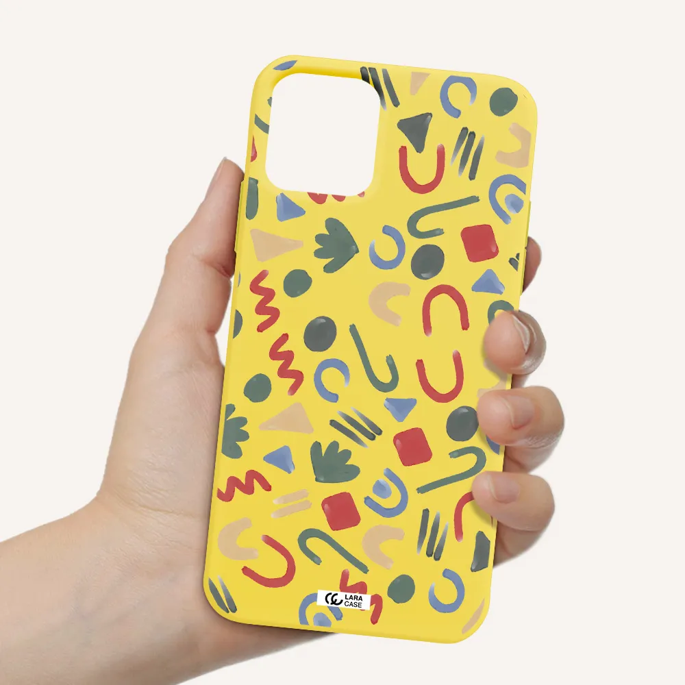 a pattern of colorful shapes Apple iPhone 11 pro Silicone canary yellow Case