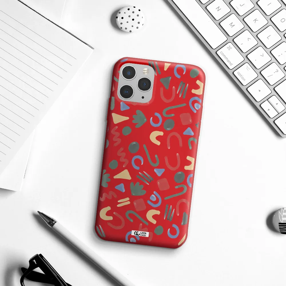 a pattern of colorful shapes Apple iPhone 11 pro Silicone Imperial Red Case