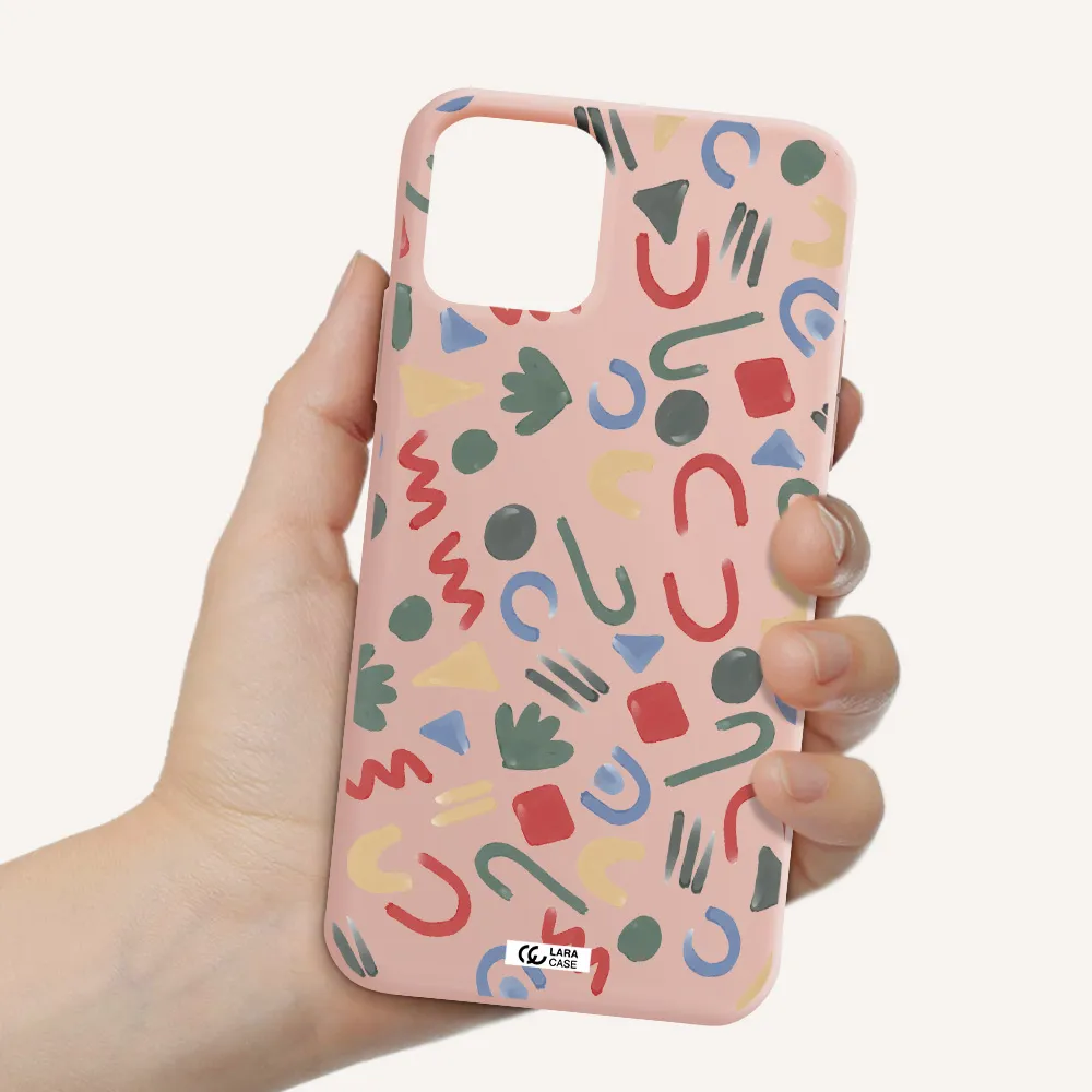 a pattern of colorful shapes Apple iPhone 11 pro Silicone pastel pink Case