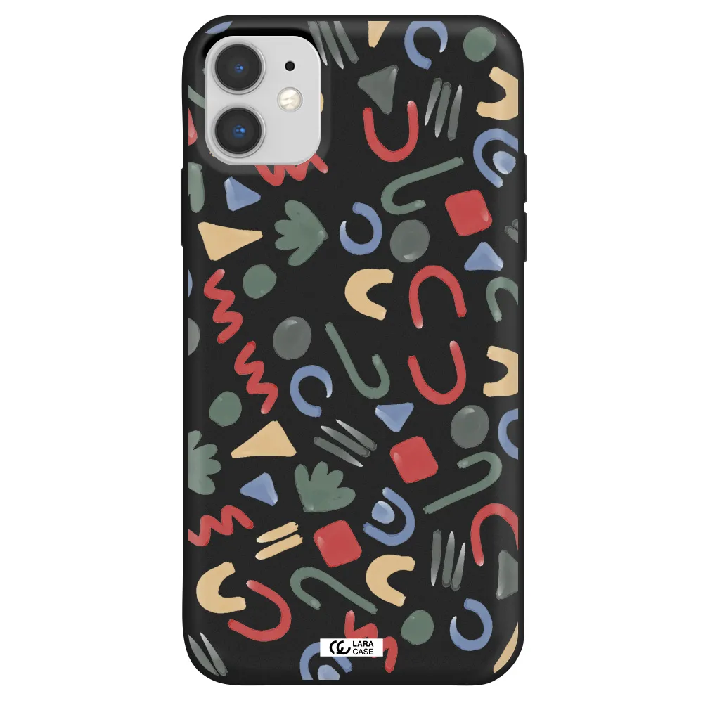 a pattern of colorful shapes Apple iPhone 11 Silicone black Case