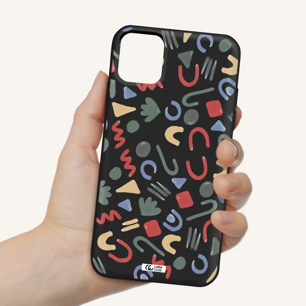 a pattern of colorful shapes Apple iPhone 11 Silicone black Case