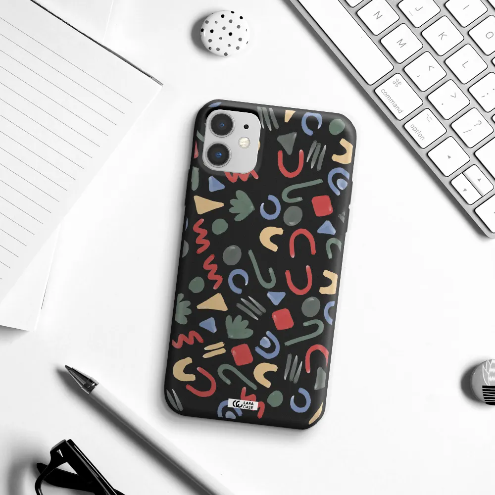 a pattern of colorful shapes Apple iPhone 11 Silicone black Case