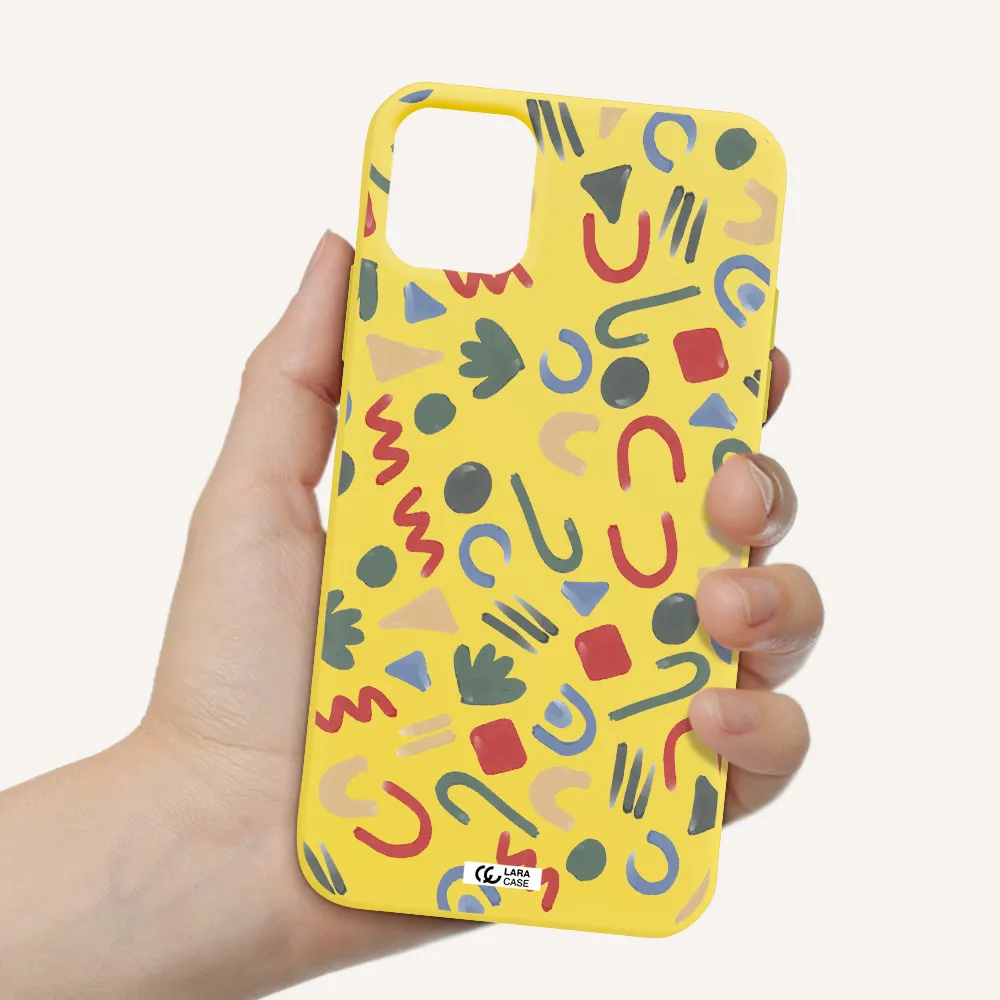 a pattern of colorful shapes Apple iPhone 11 Silicone canary yellow Case