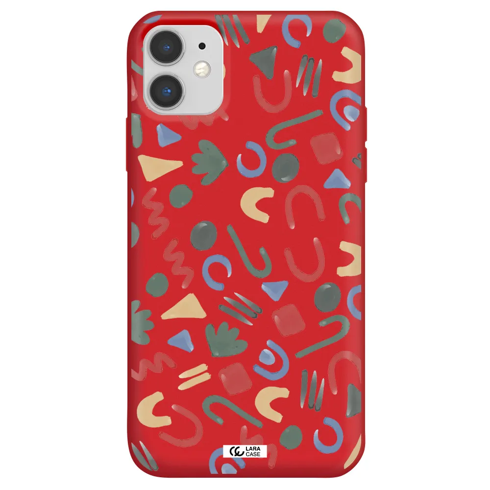 a pattern of colorful shapes Apple iPhone 11 Silicone Imperial Red Case