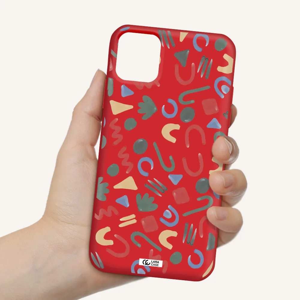 a pattern of colorful shapes Apple iPhone 11 Silicone Imperial Red Case