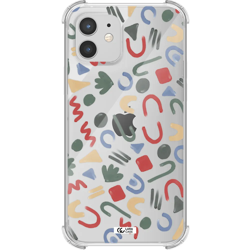 a pattern of colorful shapes Apple iPhone 12 Clear PC Case