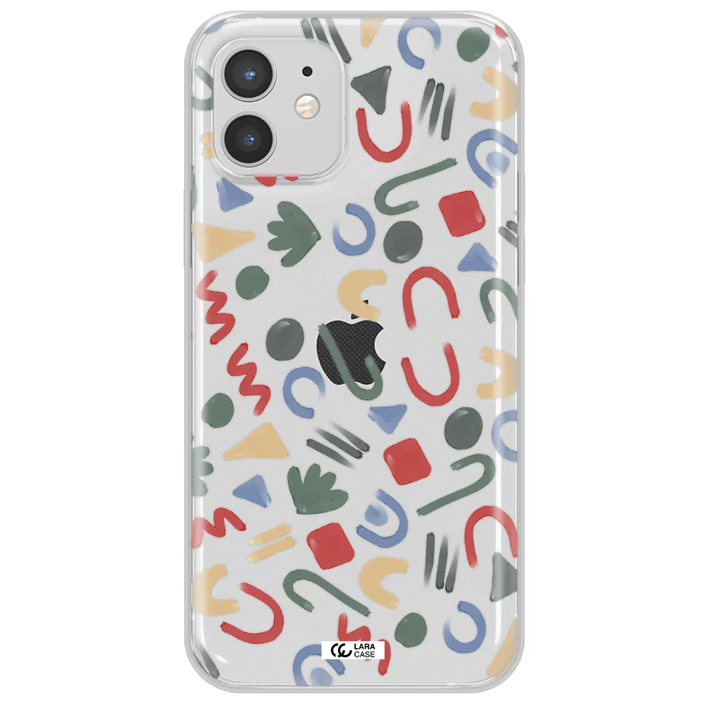 a pattern of colorful shapes Apple iPhone 12 Clear TPU Case