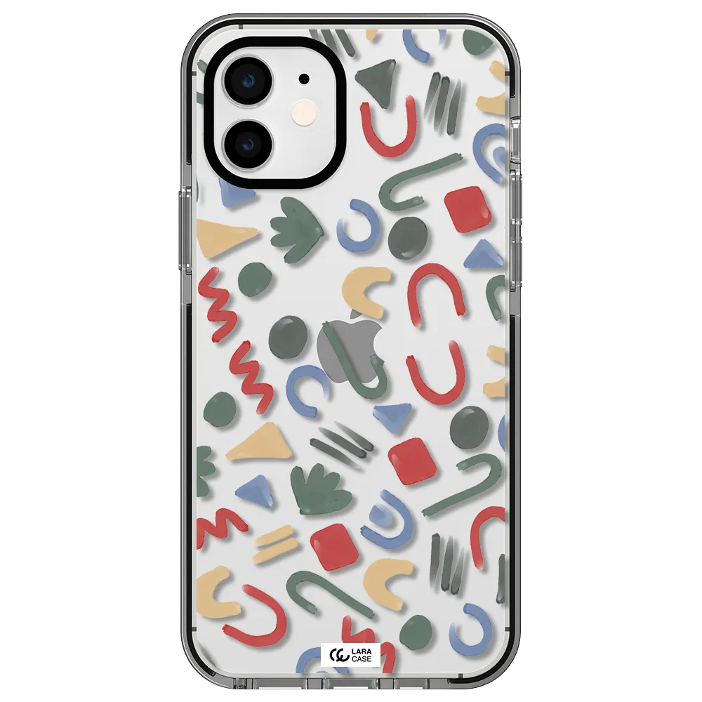 a pattern of colorful shapes Apple iPhone 12 impact black border Case