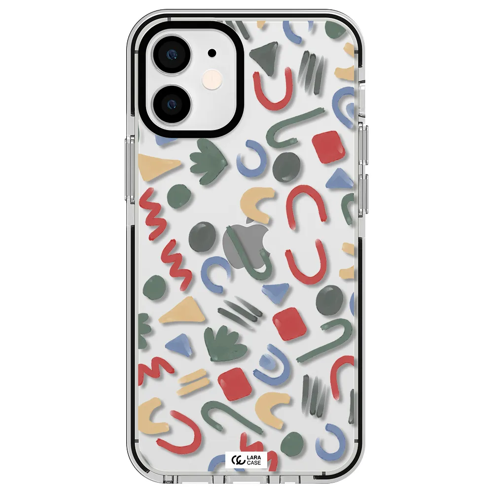 a pattern of colorful shapes Apple iPhone 12 mini impact black border Case