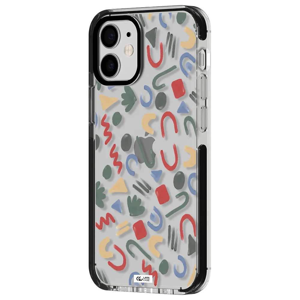 a pattern of colorful shapes Apple iPhone 12 mini impact black border Case