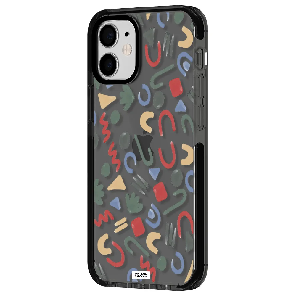 a pattern of colorful shapes Apple iPhone 12 mini impact Smoke Black Case