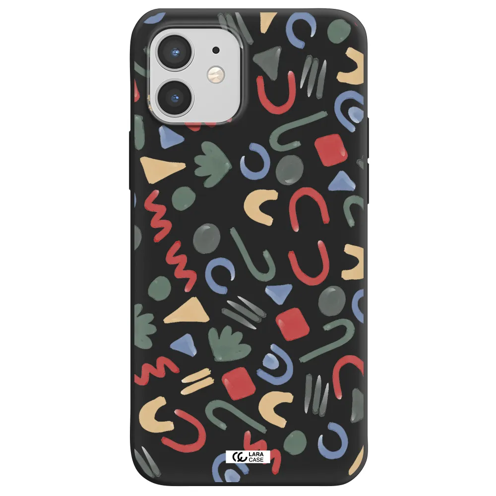 a pattern of colorful shapes Apple iPhone 12 mini Silicone black Case