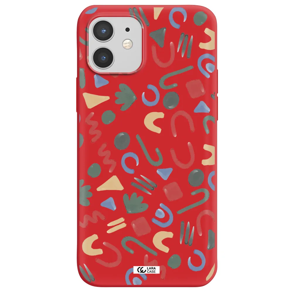 a pattern of colorful shapes Apple iPhone 12 mini Silicone Imperial Red Case