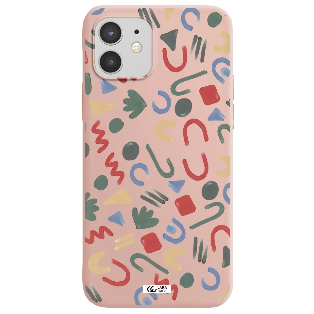 a pattern of colorful shapes Apple iPhone 12 mini Silicone pastel pink Case