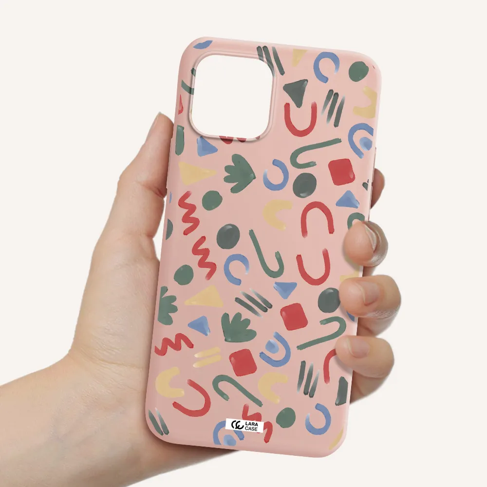 a pattern of colorful shapes Apple iPhone 12 mini Silicone pastel pink Case