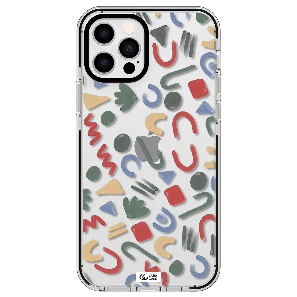 a pattern of colorful shapes Apple iPhone 12 pro impact black border Case