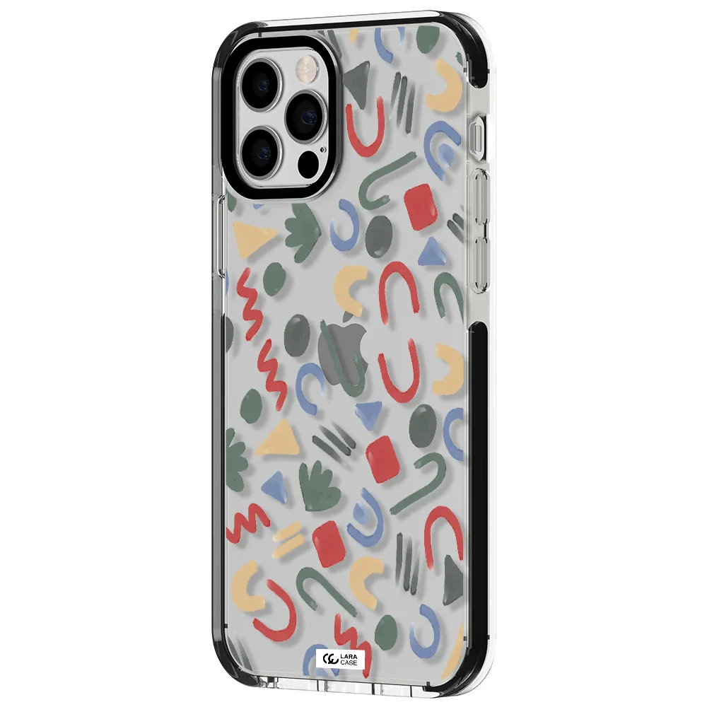 a pattern of colorful shapes Apple iPhone 12 pro impact black border Case