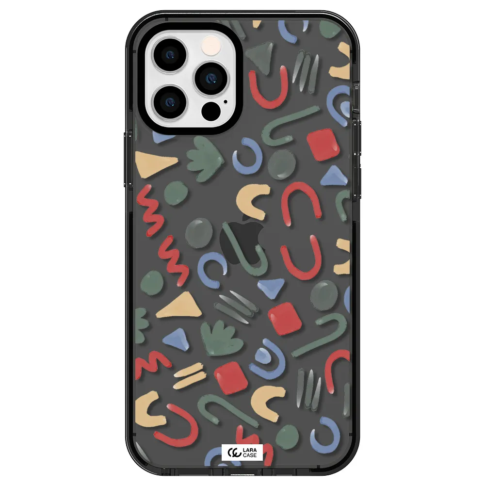 a pattern of colorful shapes Apple iPhone 12 pro impact Smoke Black Case