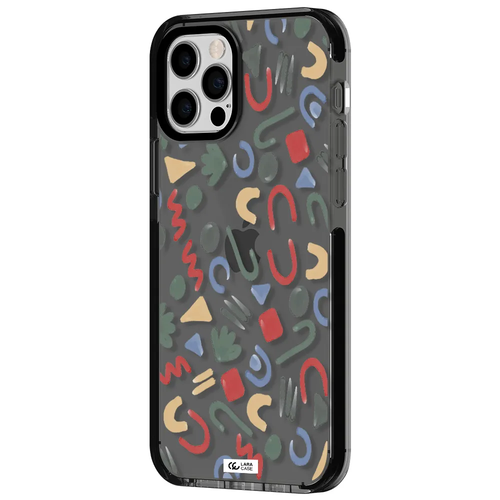 a pattern of colorful shapes Apple iPhone 12 pro impact Smoke Black Case