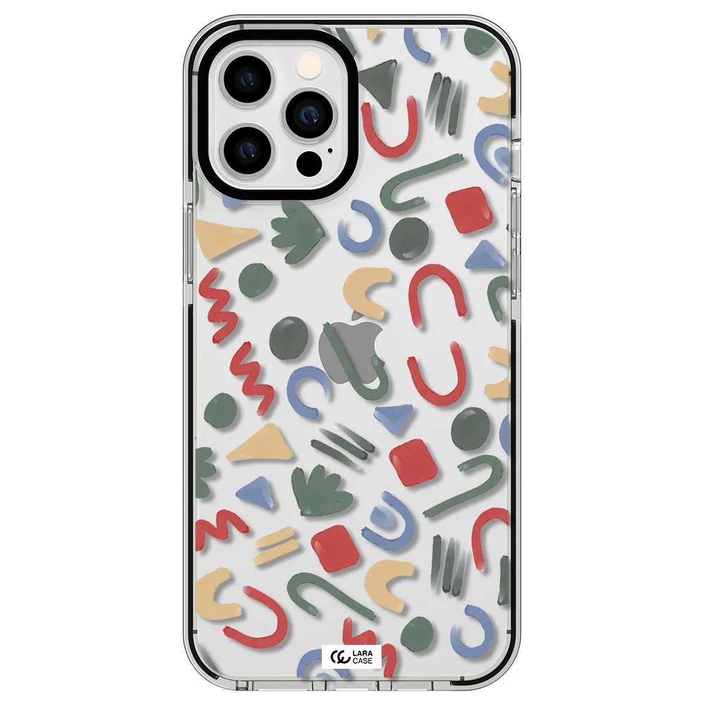 a pattern of colorful shapes Apple iPhone 12 pro max impact black border Case
