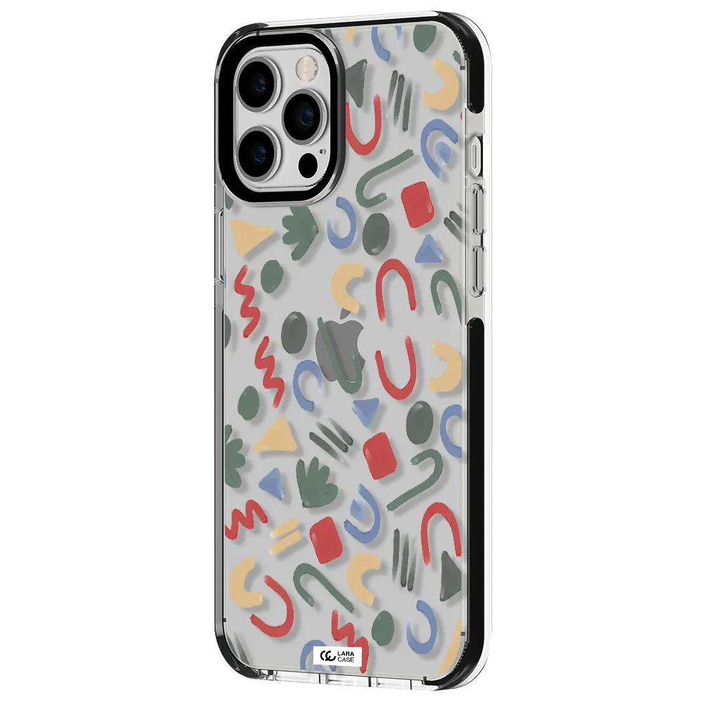 a pattern of colorful shapes Apple iPhone 12 pro max impact black border Case