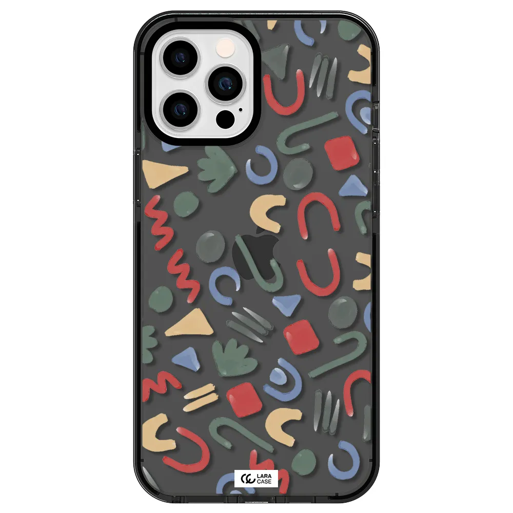 a pattern of colorful shapes Apple iPhone 12 pro max impact Smoke Black Case