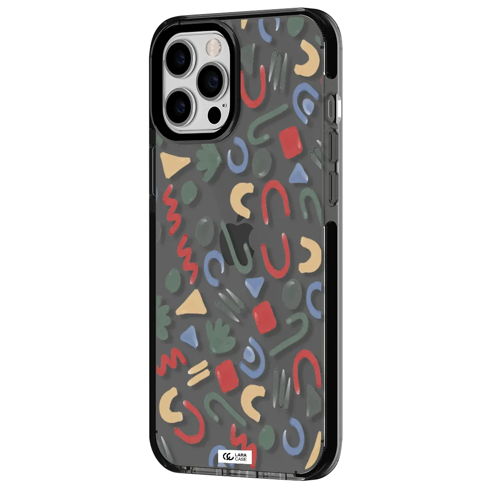 a pattern of colorful shapes Apple iPhone 12 pro max impact Smoke Black Case