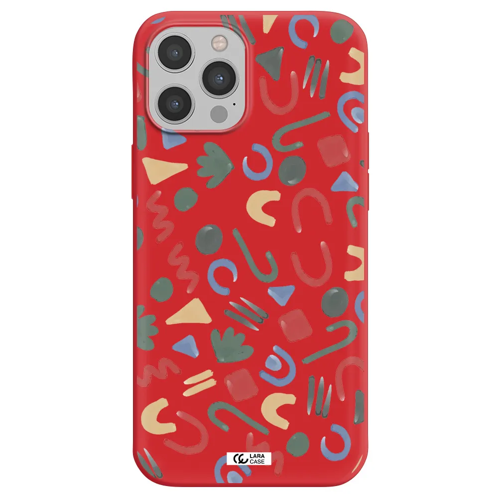 a pattern of colorful shapes Apple iPhone 12 pro max Silicone Imperial Red Case
