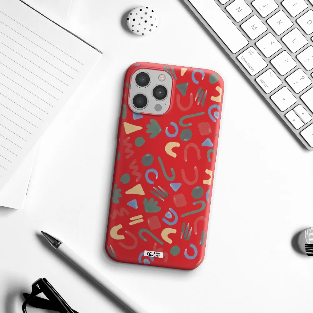 a pattern of colorful shapes Apple iPhone 12 pro max Silicone Imperial Red Case