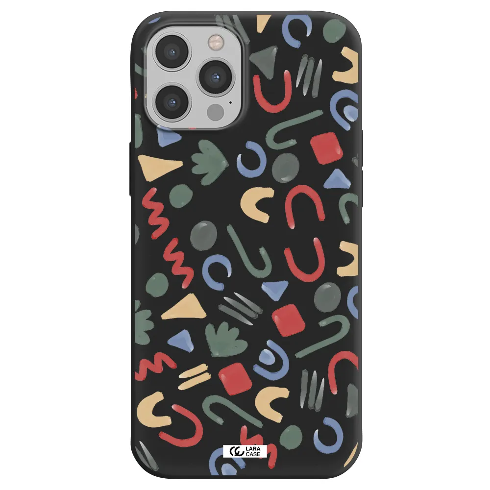 a pattern of colorful shapes Apple iPhone 12 pro Silicone black Case