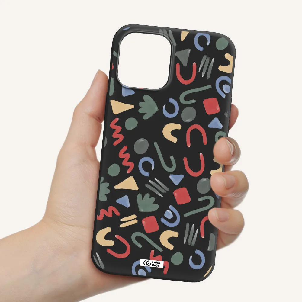 a pattern of colorful shapes Apple iPhone 12 pro Silicone black Case