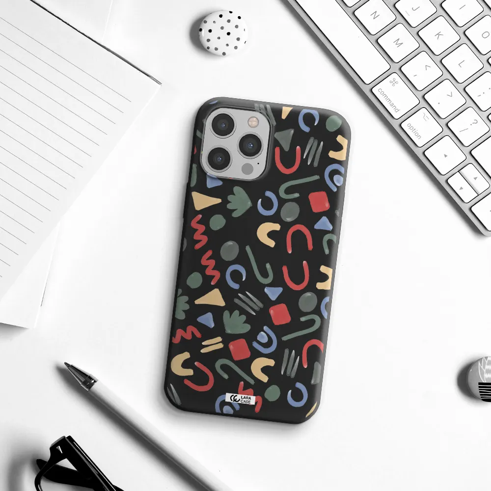 a pattern of colorful shapes Apple iPhone 12 pro Silicone black Case
